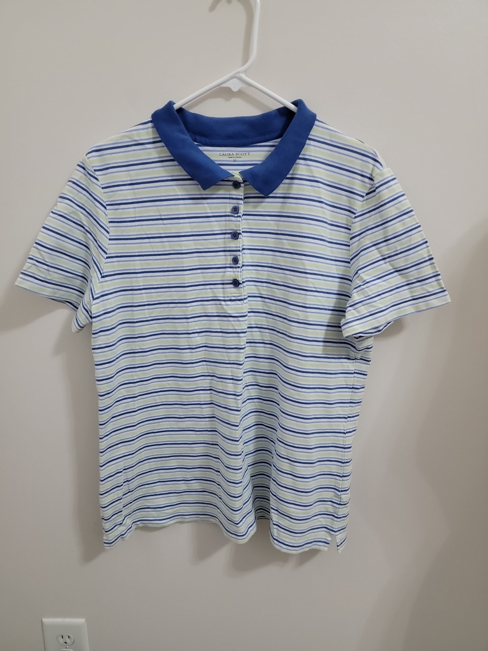 Laura Scott Blue, White & Light Green Striped Polo